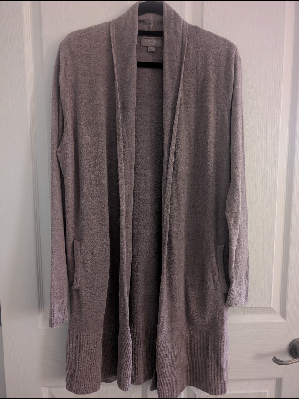 Barefoot Dreams Taupe Like New Open-Front Cowl Neck Long Cardigan